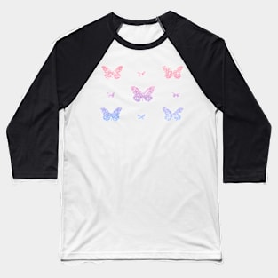 Pink Blue Ombre Faux Glitter Butterflies Baseball T-Shirt